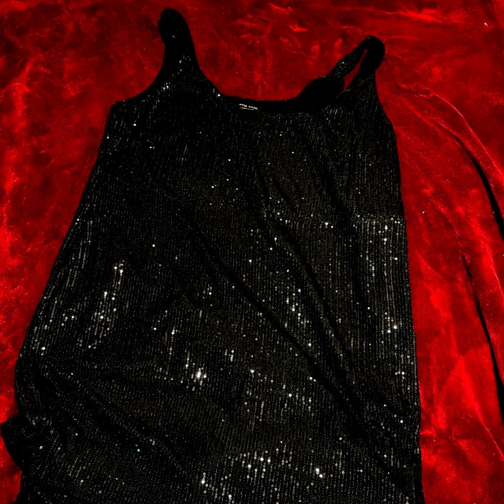 NWOT  Black sequin tank style dress knee length